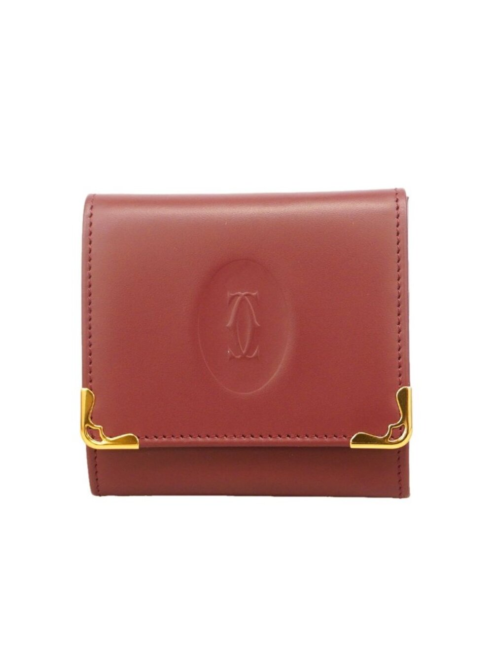 Cartier Coin Purse Must Leather Bordeaux Gold
